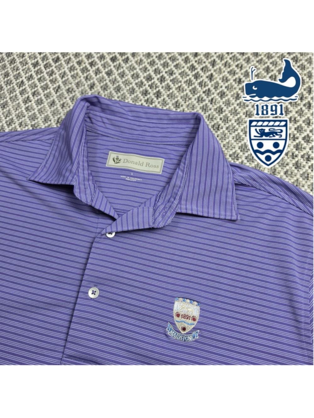 Maidstone Golf Club Donald Ross Polo Shirt Mens Large Purple Striped Performance